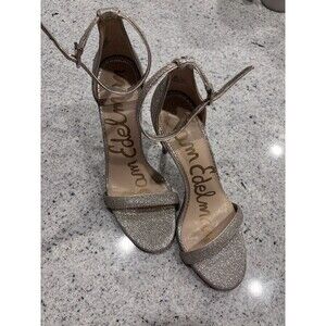 Sam Edelman Ariella Gold Sparkle Sandals w/Stiletto Ankle Strap. Women’s 9